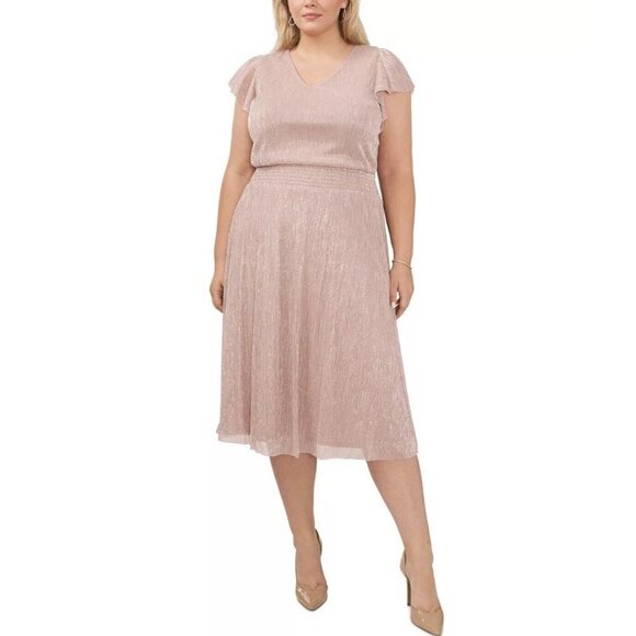 Womens midi Dress blush Pink 1X flutter sleeves MSK - Picture 1 of 13